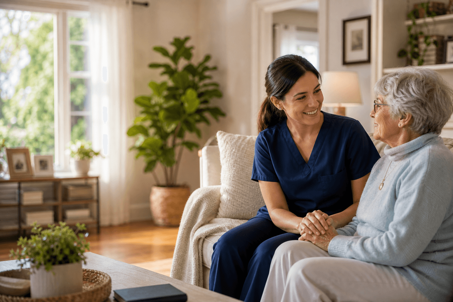 Home care nurse with a senior client